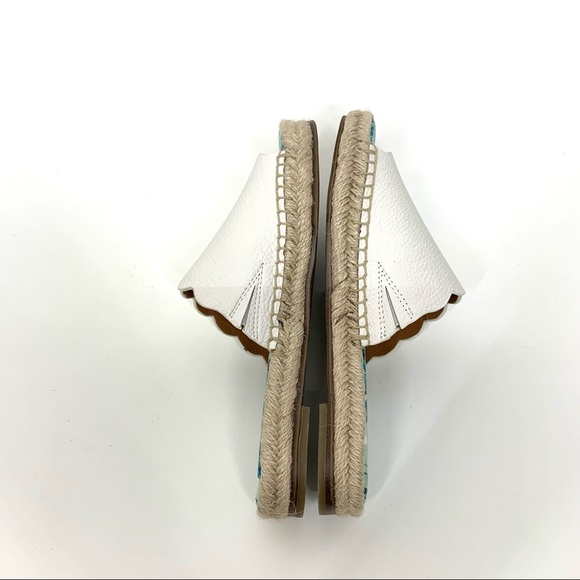 J. McLaughlin White Scalloped Pebbled Leather Tropical Espadrille Slide Sandals - Picture 5 of 11